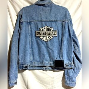 Vintage 90s Harley Davidson Denim Jacket with Embroidered Patch - Size XL